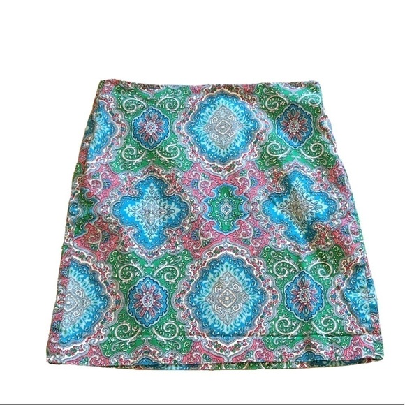 Talbots Dresses & Skirts - Talbots paisley mini skirt stretch cotton blue green pink mid rise size 8